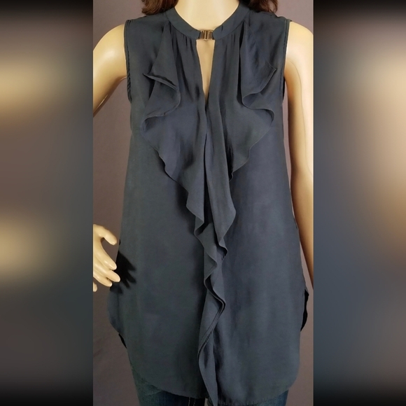 H&M Black Ruffled Sleeveless Blouse Size 10 Medieval Vintage Flowy Whimsygoth - Picture 3 of 5